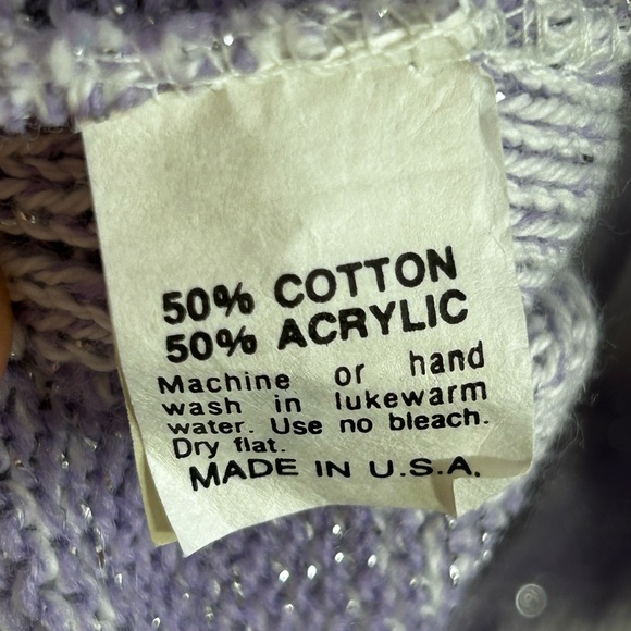 Vintage Sweater Bears Crossing Purple White Metallic Diamond Made In USA Size L - Picture 9 of 12
